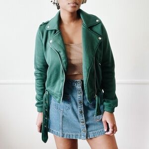 green fleece moto jacket
